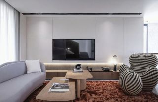 現代簡約風格客廳嵌入式電視墻裝潢圖片