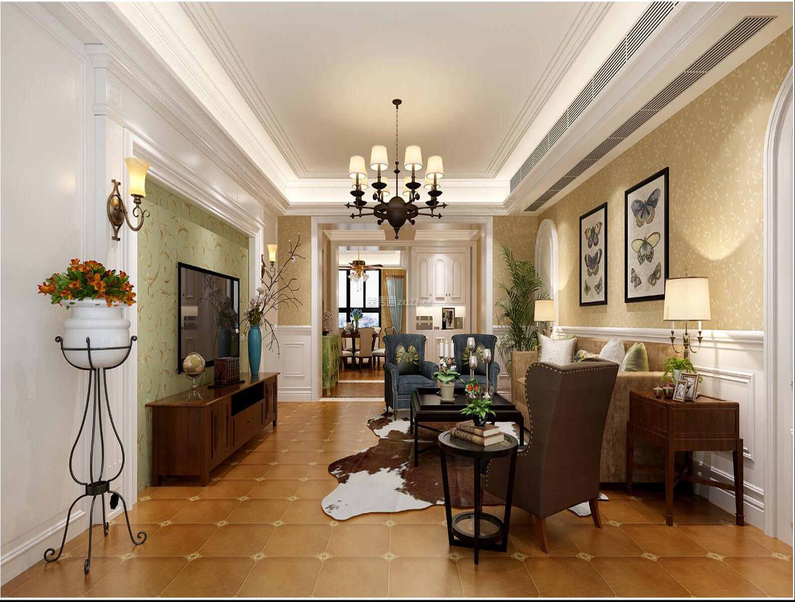 美式客厅设计效果图 美式客厅图片 