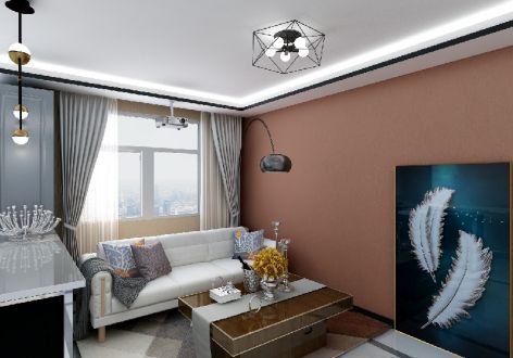 恒大海上帝景新中式80平米二居室装修效果图案例