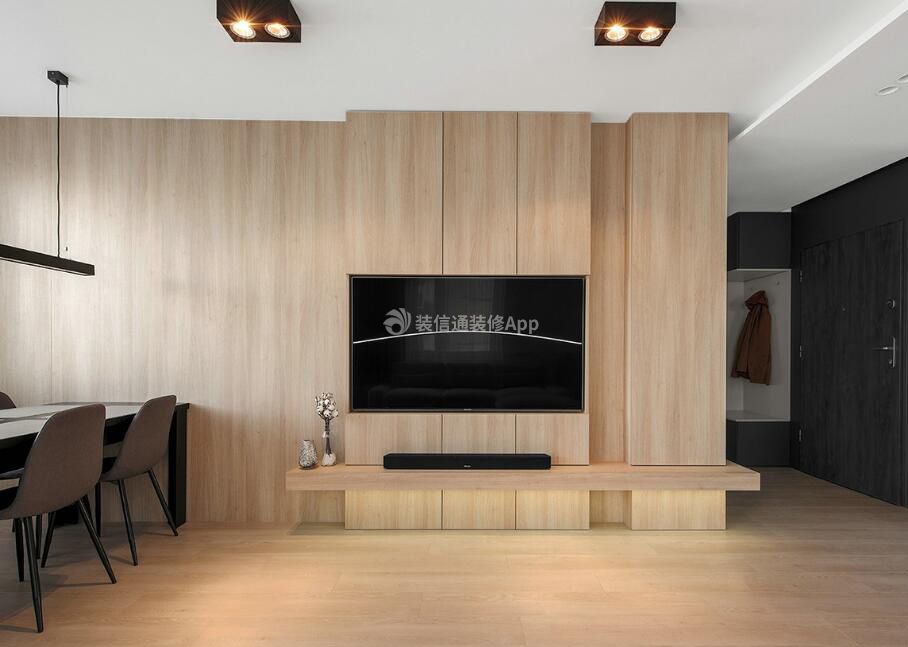 现代简约客厅木质电视墙装修效果图