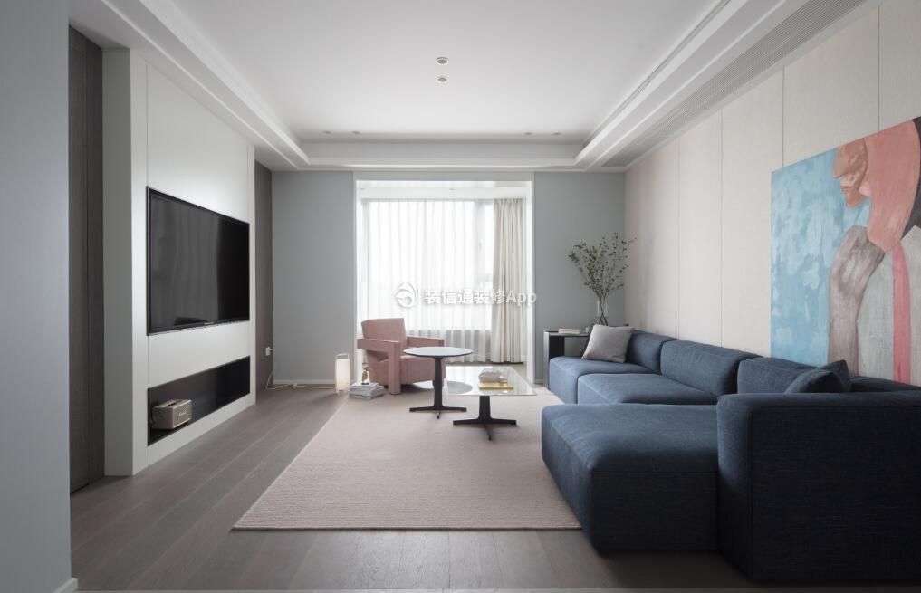 现代简约客厅蓝色布艺沙发装修效果图大全