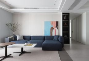 蓝色沙发客厅 蓝色沙发效果图 现代简约客厅装潢 
