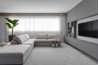 现代简约客厅白色窗帘装修设计效果图