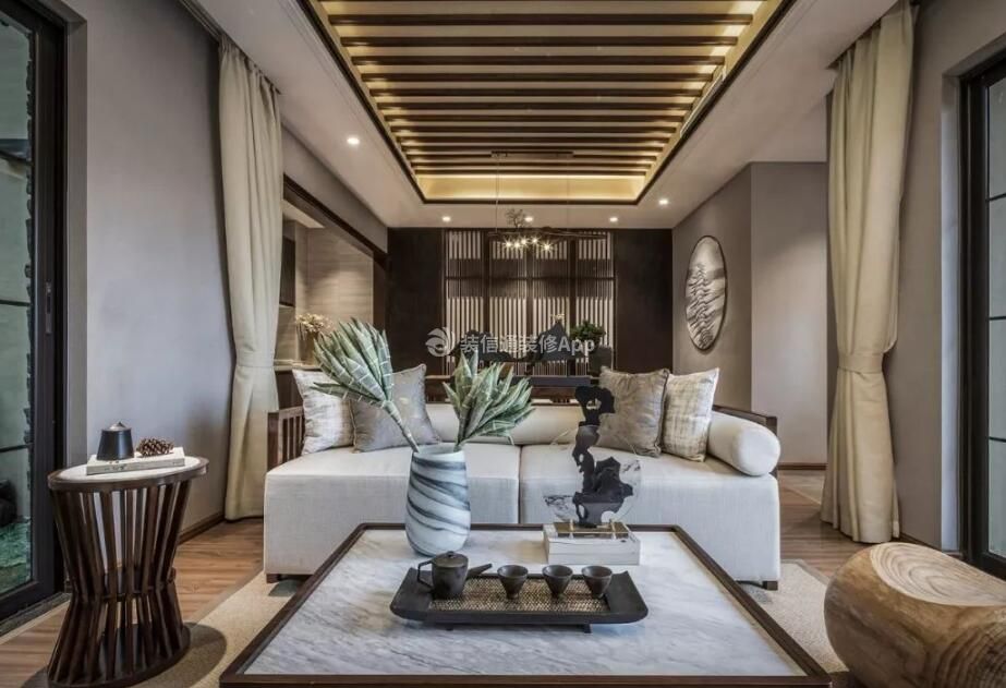 新中式风格别墅休闲客厅装修设计效果图