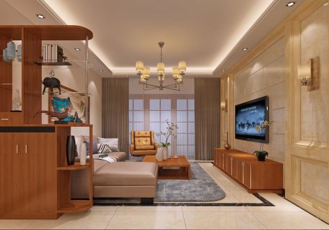 颐和国际新中式风格115平米三居室装修案例