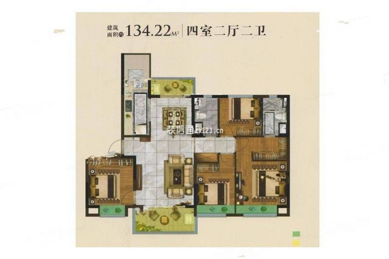 134.22洋房户型 4室2厅2卫