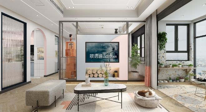 富春城极简风格78平米二居室装修效果图案例