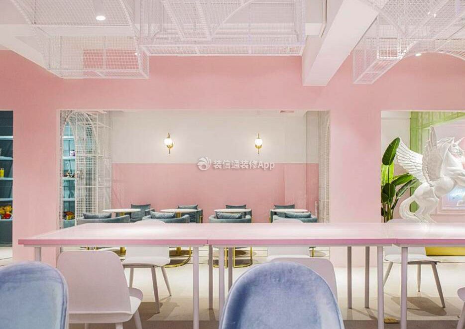 特色餐饮店面粉色背景墙装修效果图