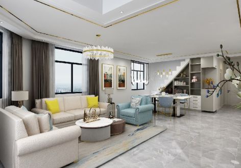 富苑新城美式风格140平米三居室装修效果图案例