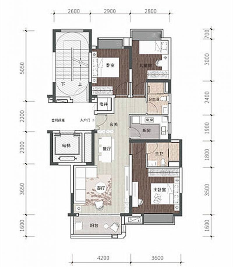 建面约99㎡户型3室2厅2卫