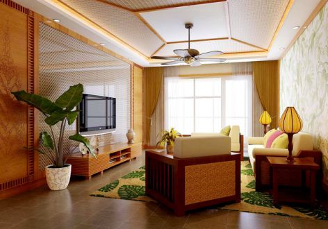 首开熙悦山澜庭东南亚风格99平米三居室装修案例