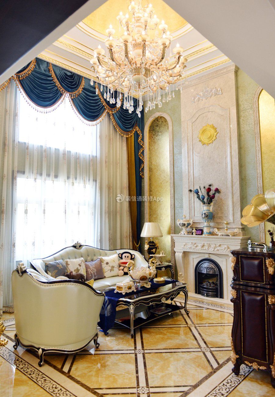 欧式小别墅客厅窗帘装修设计图片_装信通网效果图