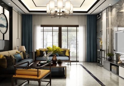 金为·铂鹭风华中式风格110平米三居室装修效果图案例