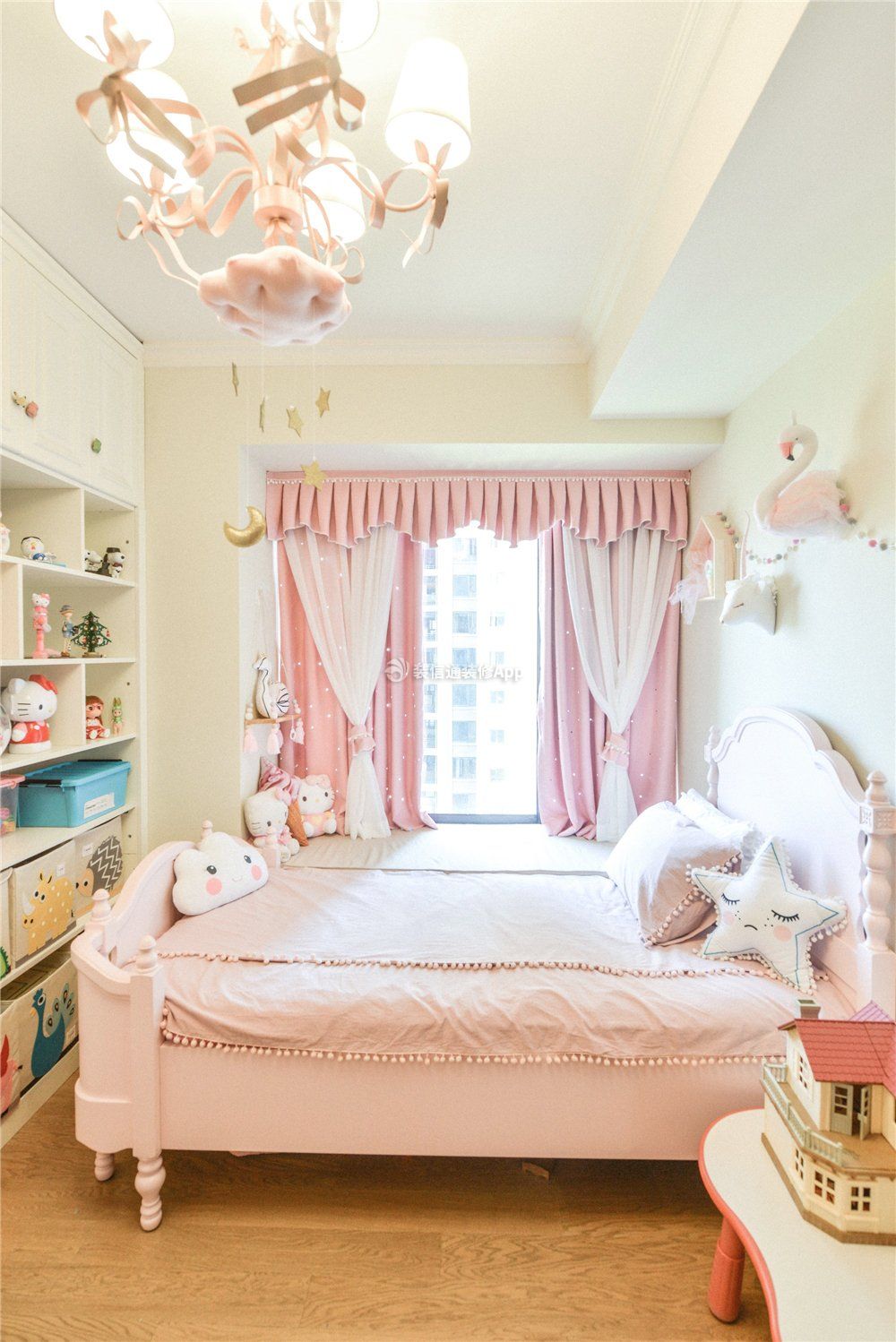 儿童房粉色窗帘装修装饰效果图