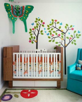 手绘背景墙设计效果图 婴儿房装修效果图 婴儿房布置效果图