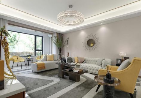 金沙湾轻奢风格140平米三居室装修效果图案例