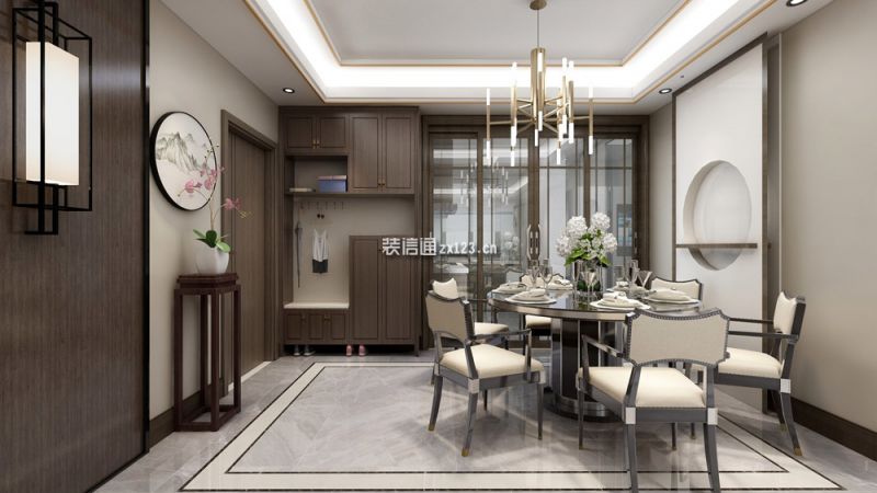 郑州恒大养生谷中式风格126平米三室两厅装修案例