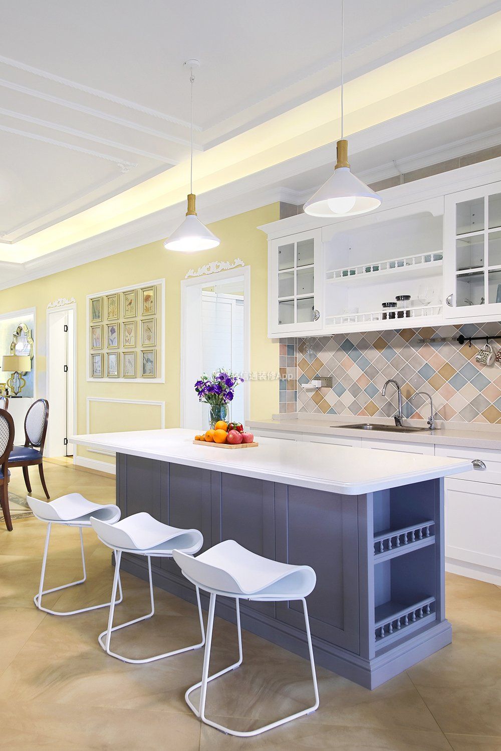 美式新房装修开放式厨房中岛设计图片
