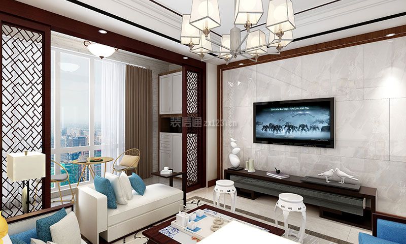 中式风格客厅电视墙设计 中式风格客厅吊顶图片 