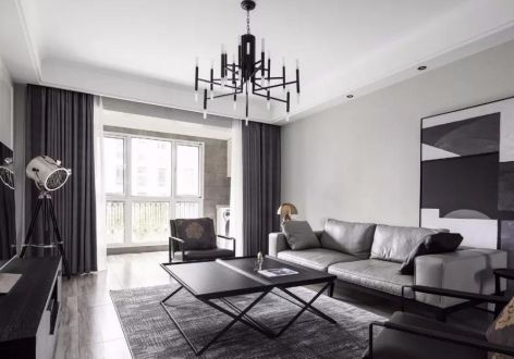 明珠山庄美式风格120平米三居室装修效果图案例