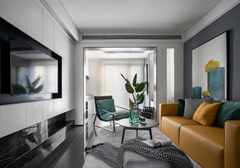 鸿星帝景湾现代风格80平米二居室装修效果图案例