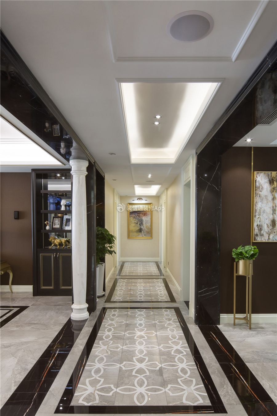 180平美式风格房屋室内走廊设计效果图