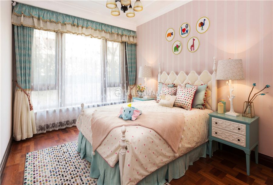 美式风格儿童房粉色墙面装修效果图