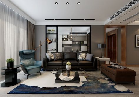 富豪新天地轻奢风格95平米二居室装修效果图案例