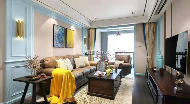 万寿儒源美式风格90平米二居室装修效果图案例