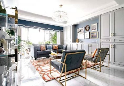 蓝光雍锦半岛美式风格120平米三居室装修效果图案例