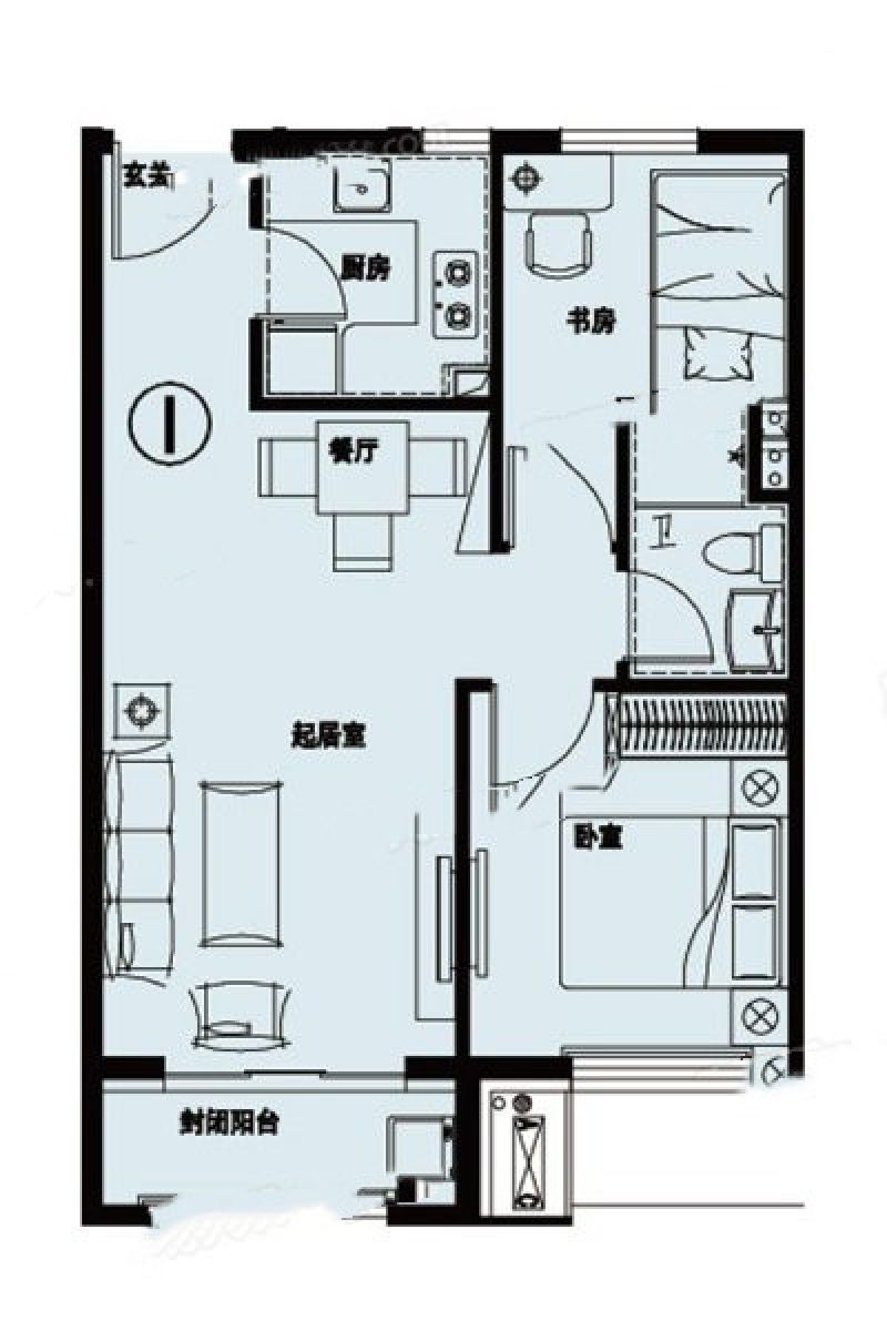 3#I户型2室2厅1卫1厨建筑面积： 71平米