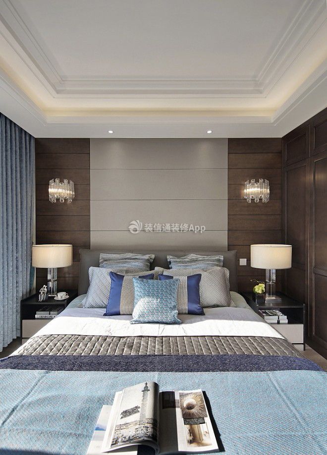138平大户型新中式卧室壁灯设计效果图