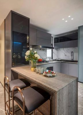 现代风格样板房厨房吧台设计效果图