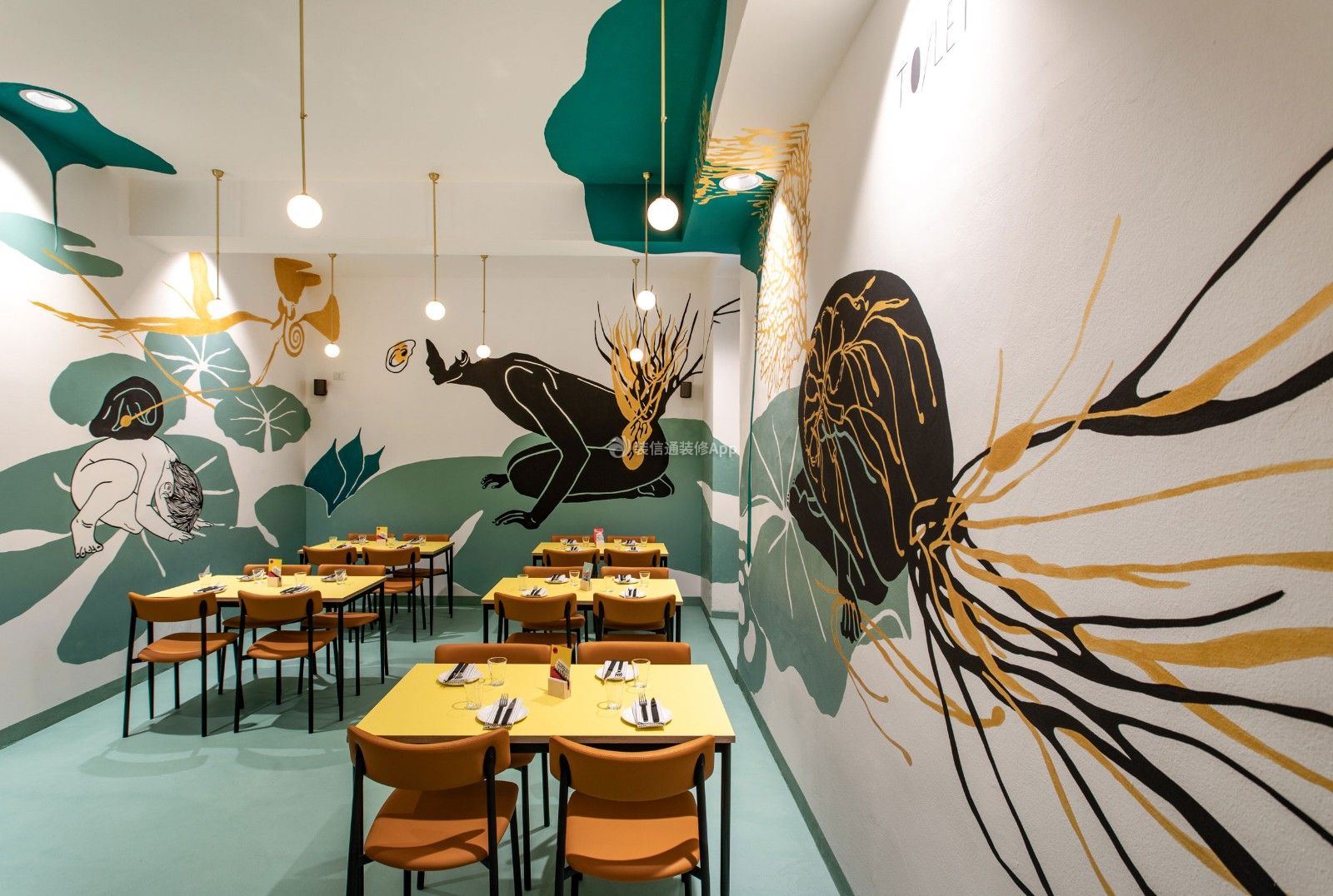 东莞餐饮店彩绘背景墙装修设计图片