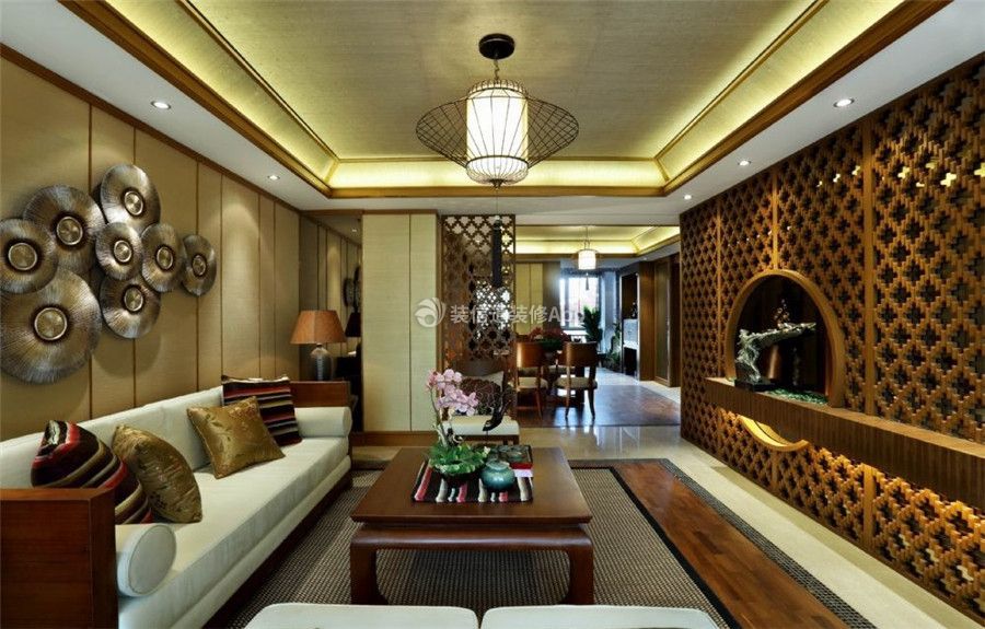 东南亚风格家庭客厅吊顶装修图片