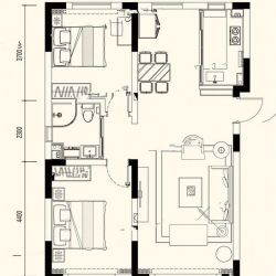 A5户型图 2室2厅1卫 建筑面积：约97平米