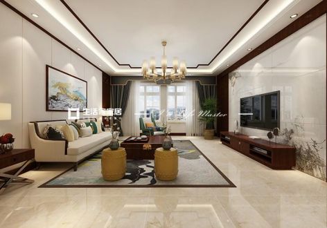 唐宁国际新中式风格155平米三居室装修案例