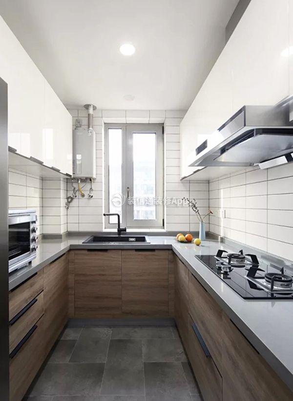 90平米现代风格U型厨房装修效果图大全