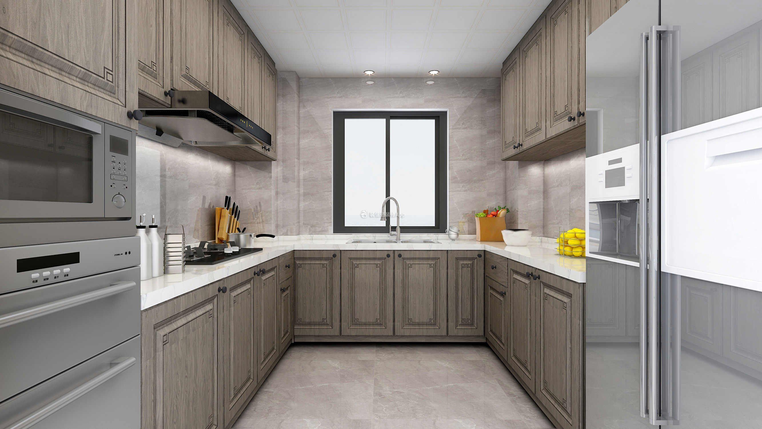 新中式风格132平三居室厨房橱柜设计效果图