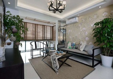 滨江上品中式风格86平米二居室装修效果图案例