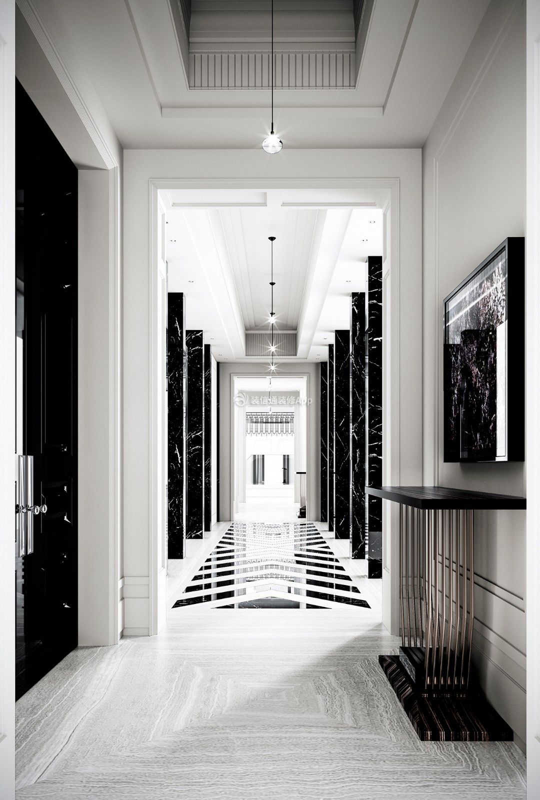 黑白灰风格别墅走廊装修设计图片欣赏