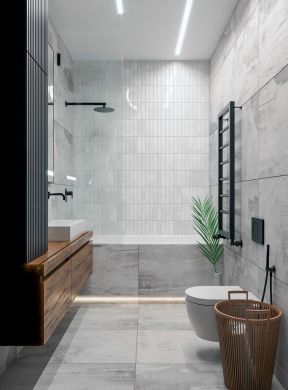 现代简约风格卫生间砖砌浴缸装修效果图