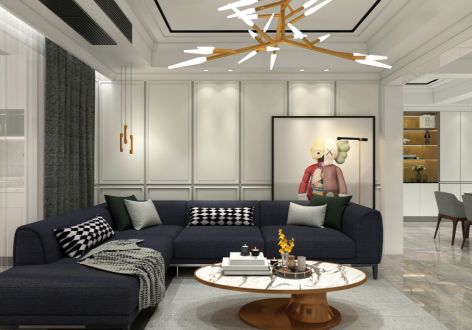 首钢·贵州之光轻奢风格86平米二居室装修效果图案例