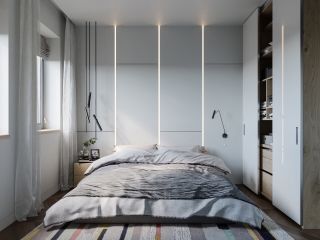 单身公寓卧室床头背景墙装修设计图
