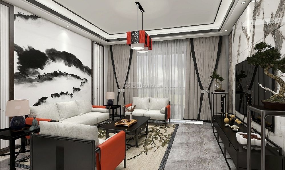 客厅吊灯装修效果图 客厅地毯与沙发搭配图片