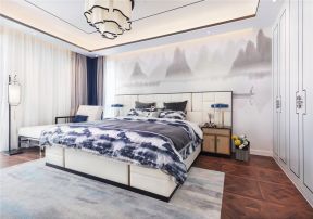 新中式卧室床头背景墙画装修效果图片