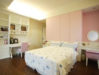 儿童卧室床头粉色背景墙装修效果图片