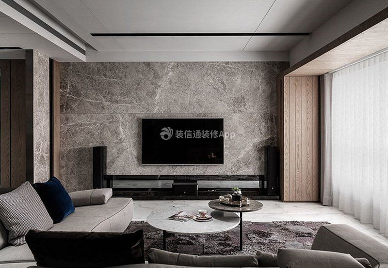 家庭客厅瓷砖电视墙装修设计效果图
