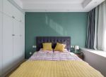 现代北欧风格卧室绿色墙面装修效果图片