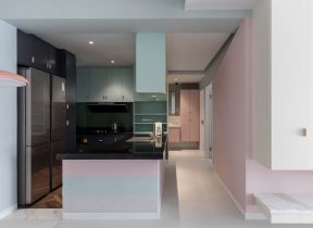现代北欧风格半开放式厨房吧台装修效果图片